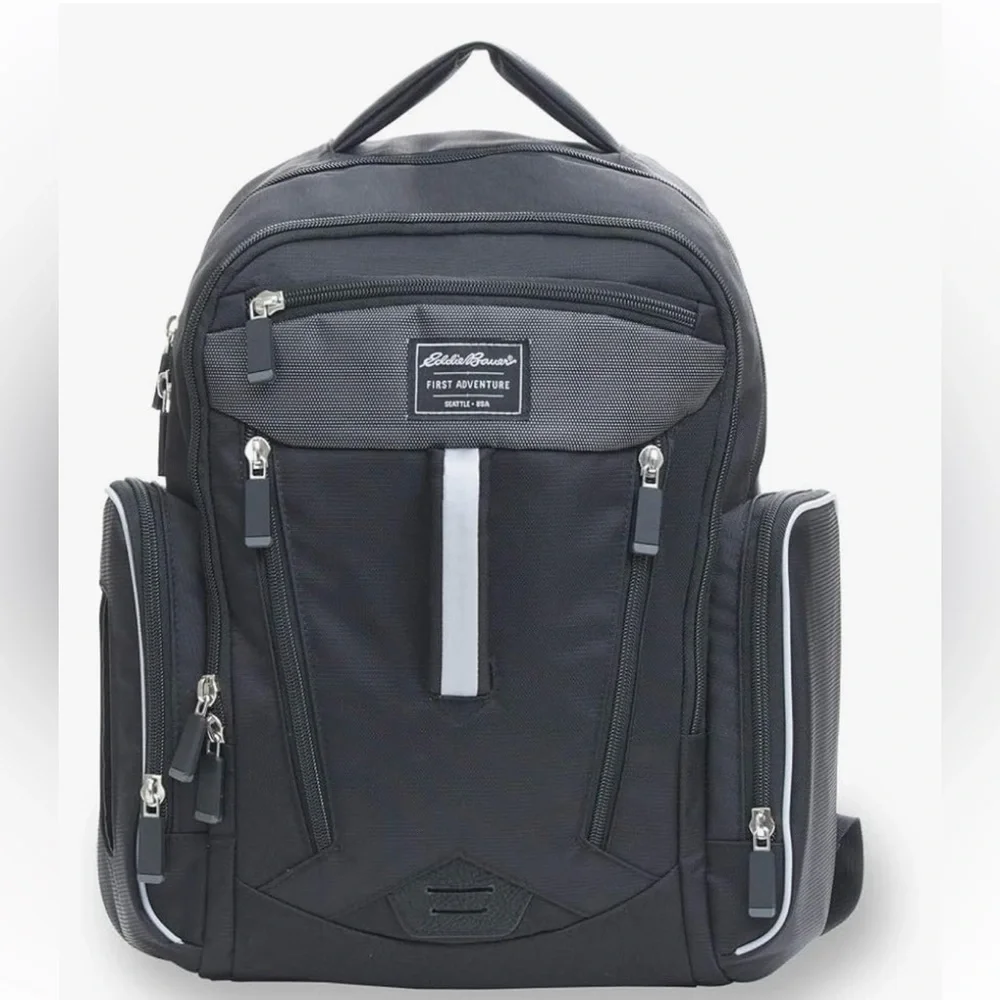 NWT Diaper Eddie Bauer Black and Gray Sport Backpack w/Wipe Disposable Pocket
